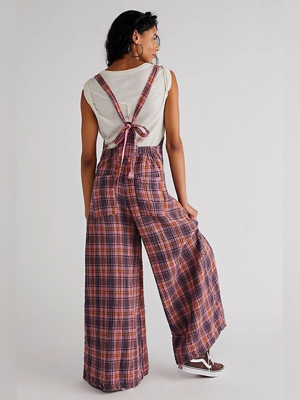 Free People x CP Shades Cyprus Plaid Overalls Size M Pink Valentine 100%cotton